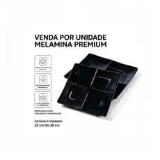 Prato Quadrado de Melamina Preto Premium 23cm 28cm para Sushi Churrasco e Restaurante