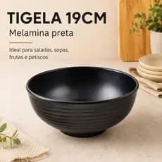 Kit Tigelas de Melamina Preta 19cm 2 4 6 8 Unidades para Salada Sopa Frutas e Petiscos