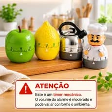 Timer de Cozinha Mecânico Criativo 4 Modelos – Maçã, Limão, Chaleira e Chef