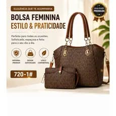 Bolsa Feminina 2 Peças com Carteira Alça Transversal Detalhes Metálicos