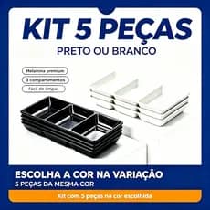 Kit 5 Peças Petisqueira 3 Divisórias em Melamina para Molhos Sushi e Petiscos