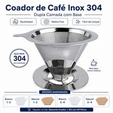Coador de Café Inox 304 Dupla Camada com Base Reutilizável para Café Coado