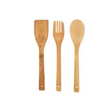 Kit com 3 peças de talher de bambu
