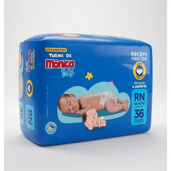 Pacote Jumbo 36 Fraldas Turma da Mônica Baby RN - Recém-Nascido