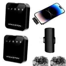 Microfone Lapela H'MASTON MK15 iPhone - Anti-Vento + Redução Ruído + Duplo Sem Fio