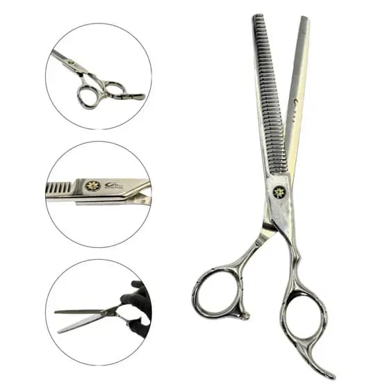 Tesoura Desbaste Profissional 7.0 Prata Umi Aço Inox | Tesoura Dentada Barbeiro Cabeleireiro Desfiar Cabelo Salão Alta