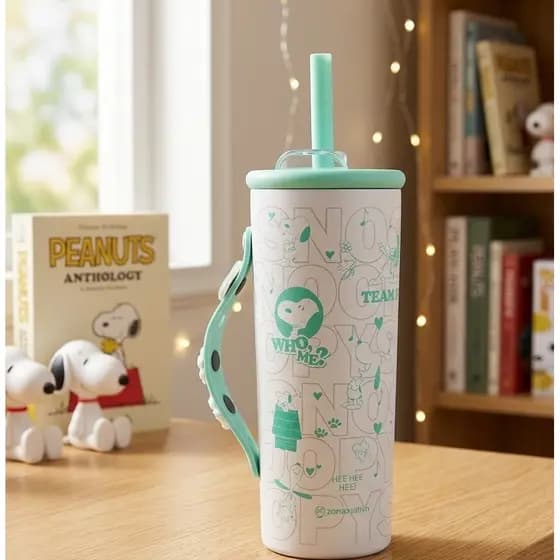 Copo Térmico Charms 600ml Snoopy Disney Com Tampa e Canudo
