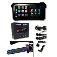 Tela 6,25 Polegadas para Moto Univesal 12v Carplay 2 Câmeras DVR AndroidAuto sem Fio Mapa Gravaçoes