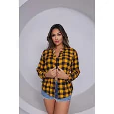 Camisa Social XADREZ Quadrilulado Feminina manga longa P até G3