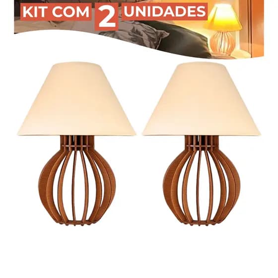 Kit 2 Abajur Clássico Cabeceira Criado Mudo Quarto Madeira Marrom