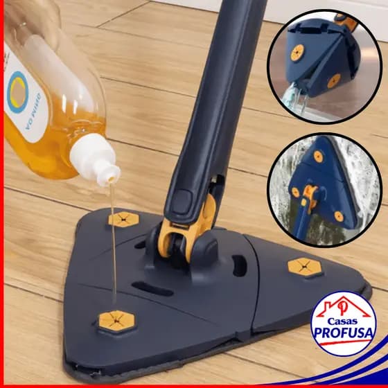 Mop Esfregão Triangular Limpeza Giratório 360° Ajustável Limpa Seca Piso Banheiro Teto Janela Cantos