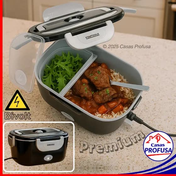 Marmiteira Elétrica Marmita Térmica Portátil Compacta Bivolt 110V 220V 60W 1,5 Litro Esquenta Comida