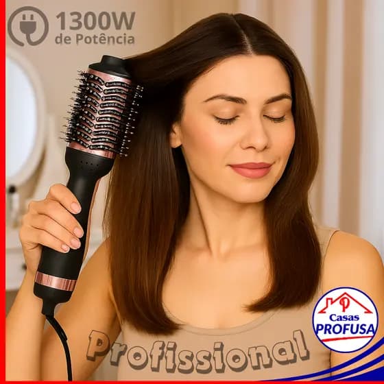 Escova Secadora Alisadora Modeladora Cabelo Profissional 1300W Anti-Frizz Elétrica Bivolt 127 / 220V