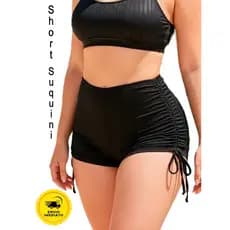Short Suquini de Praia Cordinha Lateral Amarração Ajustável Shorts Biquini de Piscina e Treino