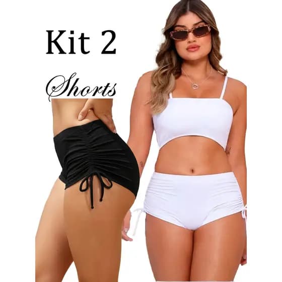 Short Suquini Kit 1 ou 2 Shortinho Cordinha Lateral Ajustável de Amarrar Treino Virginia