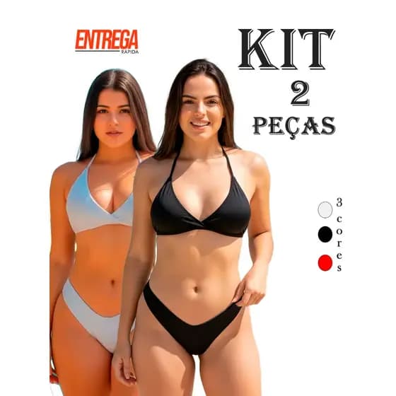 Kit 2 Conjunto Biquini Asa Delta Suplex Com Bojo Cintura Alta Promoção