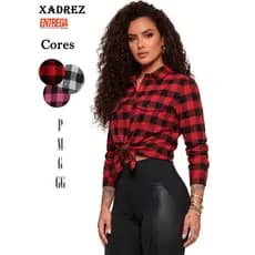 Xadrez Camisa Feminina Manga Longa De Botões Quadriculada Festa Junina Blusa Flanelada Rodeio