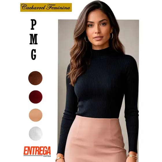 Blusa Cacharrel Feminina Manga Longa Gola Alta Blusinha Segunda Pele Frio Tecido Canelado