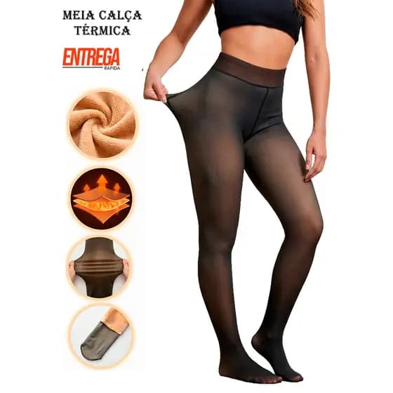 Meia Térmica Fina Feminina Translucida Adulta Forrada Cor da Pele 220g Peluciada Grossa Quente