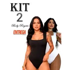 Kit 2 Body Feminino Decote Quadrado Regata Alça Larga Reto Suplex Liso