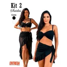 Saída de Praia Kit 2 Saia Pareo Curta ou Longa Babado Lisa Verão Ganga de Amarrar Lateral
