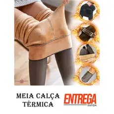 Meia Fina Feminina Calça Térmica Translúcida Cor da Pele Forrada 220g Grossa Adulta e Quente