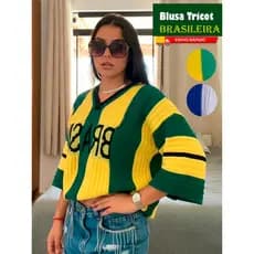 Blusa Feminina Tricot do Brasil Copa Moda Premium Tricô Estilosa Camisa Amarelo Verde Oversized 2026