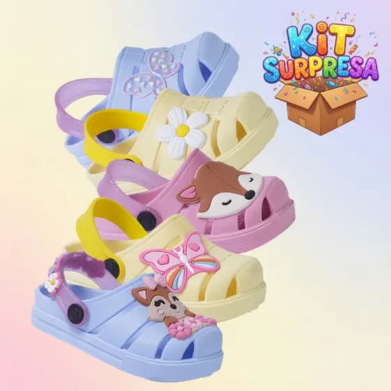Kit Surpresa 2 Pares de Sandália Infantil Fechada Menina Leve Confortável