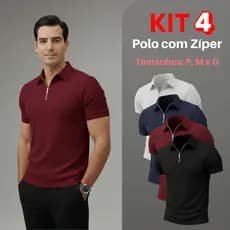 Kit 4 Camiseta Polo Com Ziper Manga Curta Canelada Camisa Básica Malha