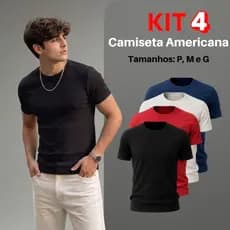 Kit 4 Camiseta Americana Masculina Canelada Slim Fit Básica Ribana Estilo Us Drip Lisa Casual