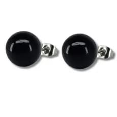 Par de Brincos Feminino Bolinha 9mm Perola-Negra Aço Inox