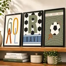 Kit 3 Quadros Futebol Infantil Personalizado com Nome Decoração Menino