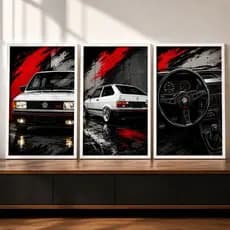 Kit Quadros Gol GTI Carro Antigo Decorativo Premium com Moldura e Vidro