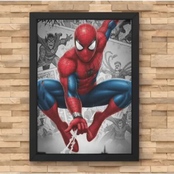 Quadro Homem Aranha Marvel Decorativo Geek Com Moldura Quarto Gamer Infantil