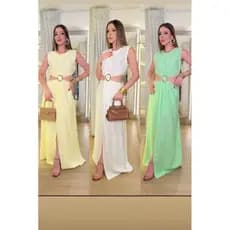 VESTIDO LONGO COM FIVELA E FENDA FRONTAL, COM ZÍPER NAS COSTAS, EM TECIDO SENSORIAL MARRANT, TAMANHOS M/G