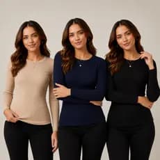Kit Blusa Manga Longa Segunda Pele Feminina Ribana Básica Lisa Confortável Justa Slim Look Academia