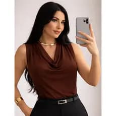 Blusa Regata Feminina Gola Boba Drapeada Suplex Elegante Social Casual Moda Verão