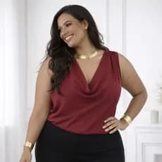 Blusa Regata Plus Size Feminina Gola Boba Polimiada Suplex Premium Drapeada Elegante Moda Verão