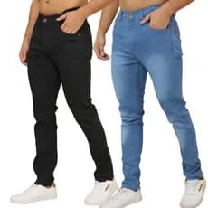 Kit Calça Jeans Slim Fit Masculina – Look Casual / Noite – Jeans Claro/medio e Preto