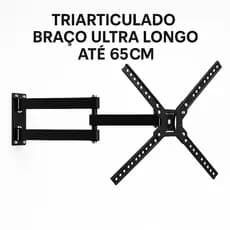 Suporte Tv Parede Braço Longo de 65cm Tri Articulado Com Inclinação Até 65