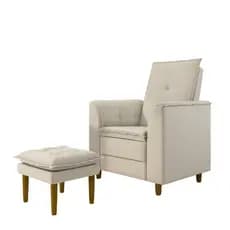 Poltrona Decorativa Amamentação Reforçada e Puff Luly Suede