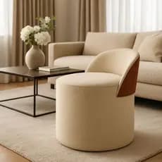 Puff Encosto Corino Redondo Suede Sala Penteadeira Quarto
