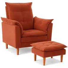 Poltrona Amamentação com Puff para Quarto de Bebê Confortável e Moderna Suede Terracota