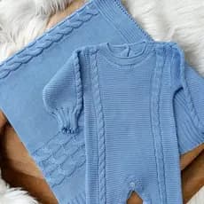 SAIDA MATERNIDADE 2 PÇS TRICOT - AZUL BEBÊ