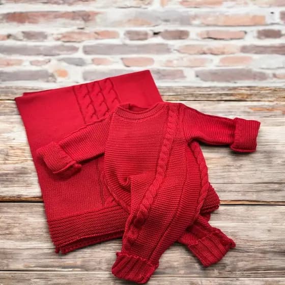 SAIDA MATERNIDADE 2 PÇS TRICOT - VERMELHA
