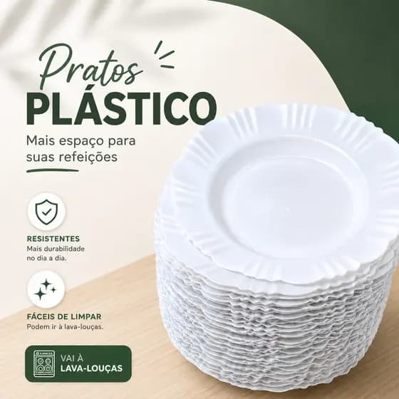 Kit Pratos de Plástico Reutilizáveis Resistentes – Jogo para Churrasco, Jantar e Festa