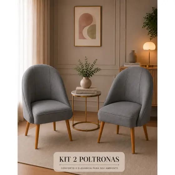 kit 2 Cadeira Lua Decorativa Poltrona Lua Sala de Estar Salão Quarto Estética Decoração Recepção-EXTRA CINZA