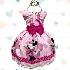 Vestido Minnie Rosa Infantil Temático Personagem Festa