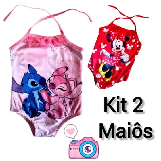 Kit 2 Maiôs Infantil Moda Praia Menina Temático