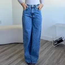 Calça Jeans Feminina Wide Leg pantalona Cintura Alta Tecido calça wide leg jeans